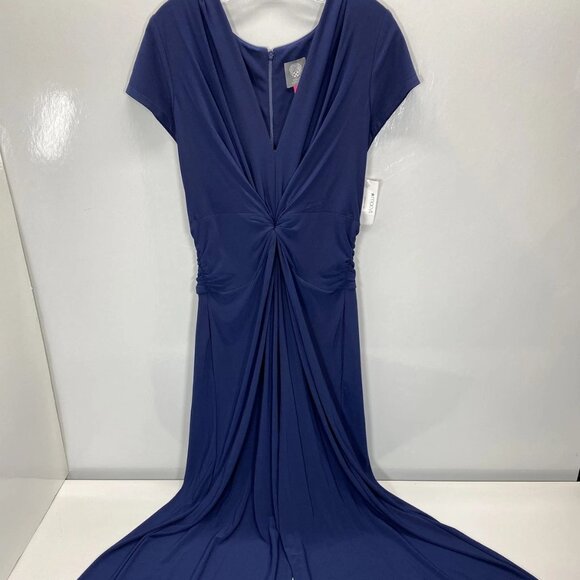 Vince Camuto Women’s Twist Front Jersey Jumpsuit Size L Navy Blue V-Neck - Picture 1 of 8